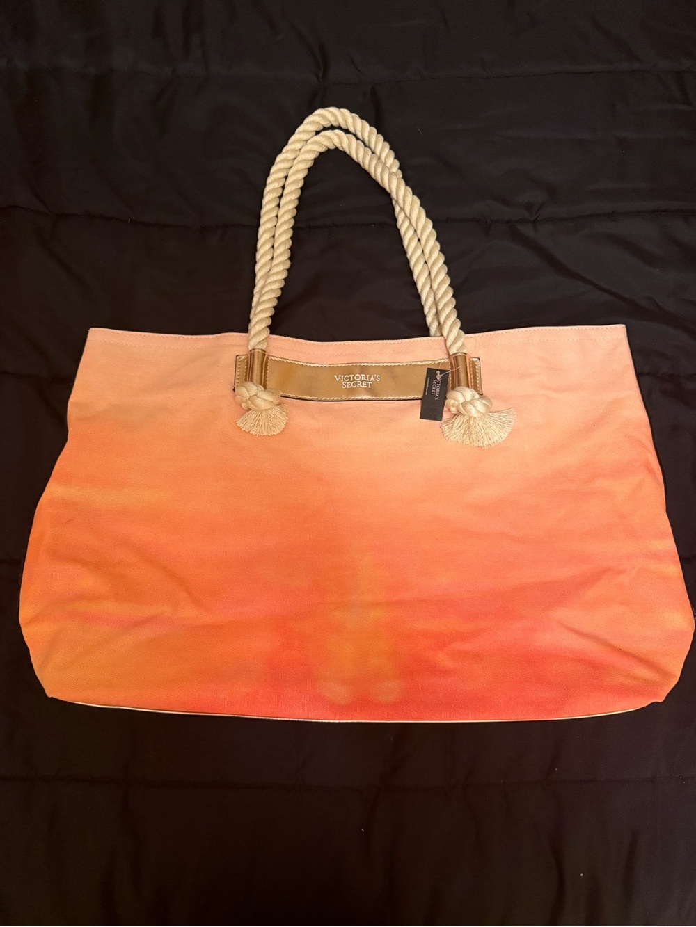 Victoria's Secret Peach to Coral Ombre Rope-Handle Tote